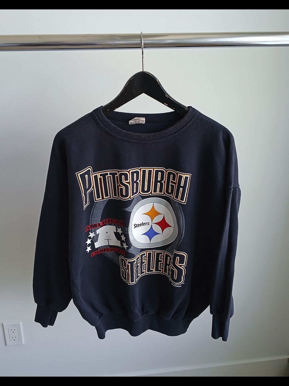 VTG 90s Pittsburgh Steelers Sweatshirt Large Made In Canada NFL Football